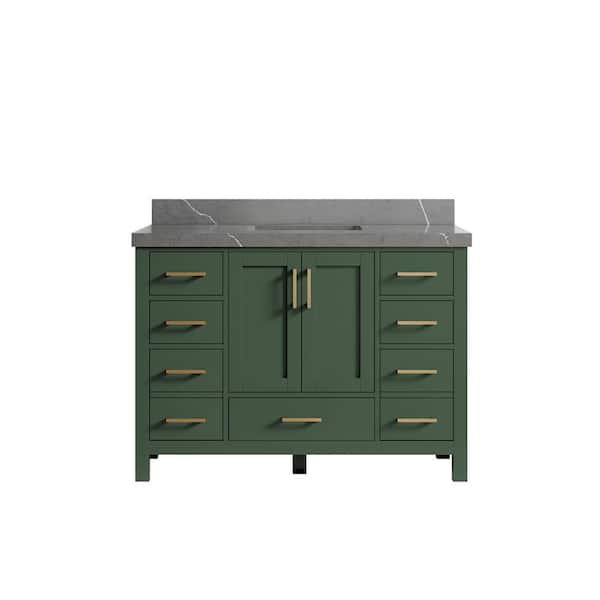 Willow Collections Malibu 48 in. W x 22 in. D x 36 in. H Bath Vanity in Lafayette Green with 2 in. Piatra Quartz Top