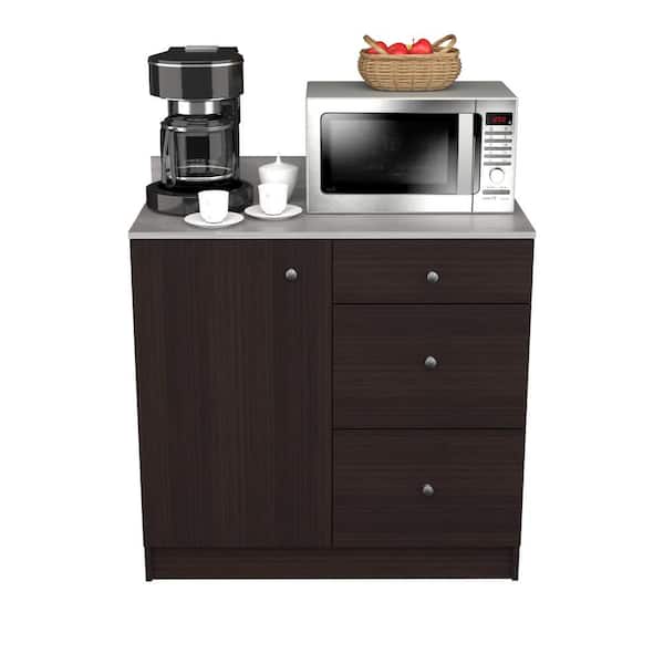 Inval 36.02 in. W x 19.69 in. D x 37.80 in. H Natural Stone/Espresso Ready to Assemble Wood Breakroom Base Kitchen Cabinet