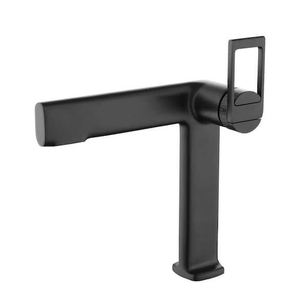 Boyel Living 1.2 GPM Single Handle Single Hole Bathroom Faucet with Water Supply Hose and 1.18 in. Long Spout in Matte Black