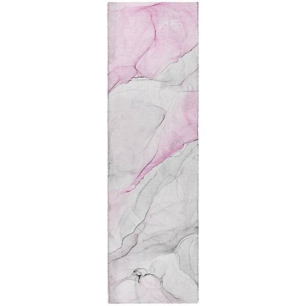 Dream Shag Premium Machine Washable Abstract ADS515 Pink 2 ft. x 7 ft. Runner Rug