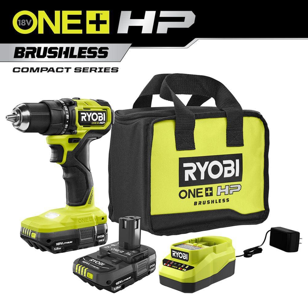 RYOBI ONE+ HP 18V Brushless Cordless Compact 1/2in. Drill/Driver Kit with (2) 1.5 Ah Batteries and Charger