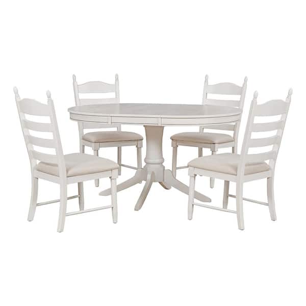 Polibi 5-Piece Retro Antique White Extendable Wood Top Dining Room Set Seats 4