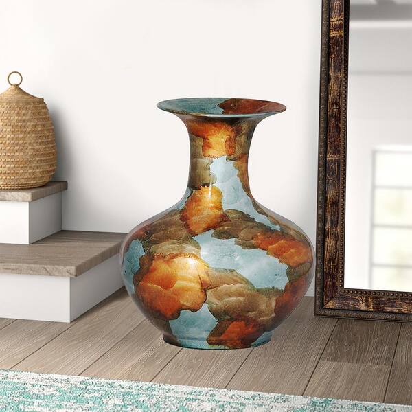 HomeRoots Shelly Copper, Gold and Aqua Ceramic Decorative Vase