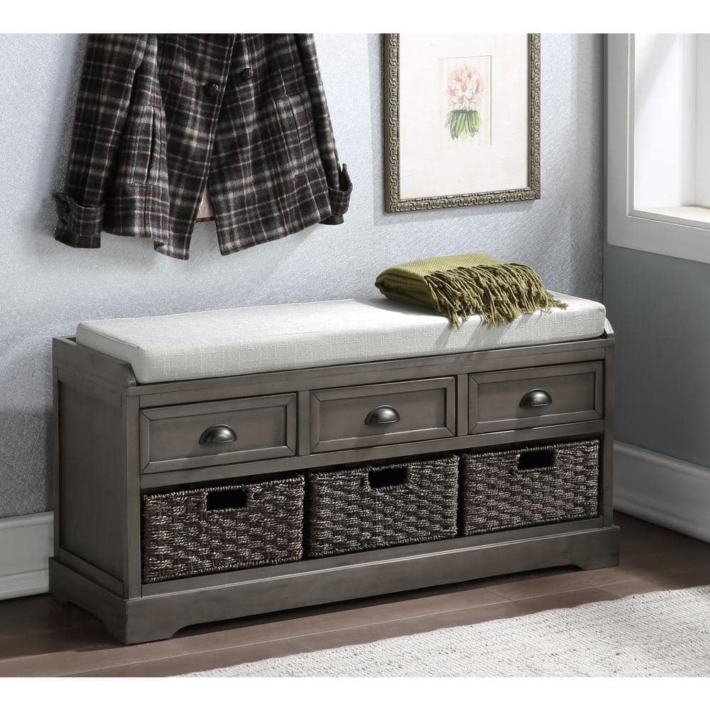 Harper & Bright Designs Gray Wood Entryway Bench Dining Bench with 3 ...