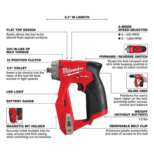 M12 FUEL 12V Lithium-Ion Brushless Cordless 4-in-1 Installation 3/8 in. Drill Driver with 4 Tool Head (Tool-Only)