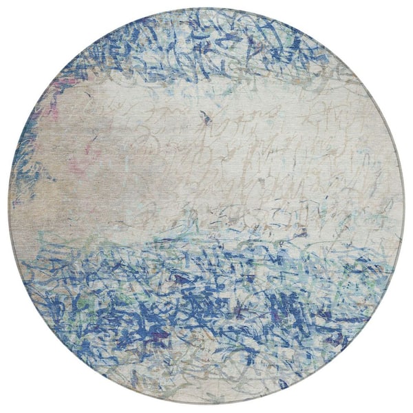 Chantille Machine Washable Indoor/Outdoor Abstract ACN2449 Navy 8 ft. x 8 ft. Round Rug