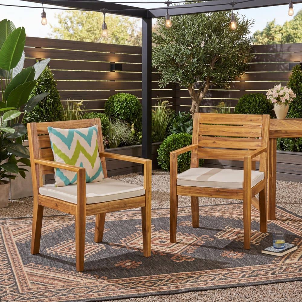 Natural Stained Outdoor Dining Chair (Set of 2) in Beige Cushion Durable Construction price history on PriceWatchPro