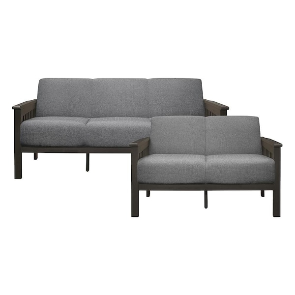 Lazzara Copley 71.5 in. W. Straight Arm Textured Fabric Rectangle 2-Piece Living Room Sofa Set in Gray