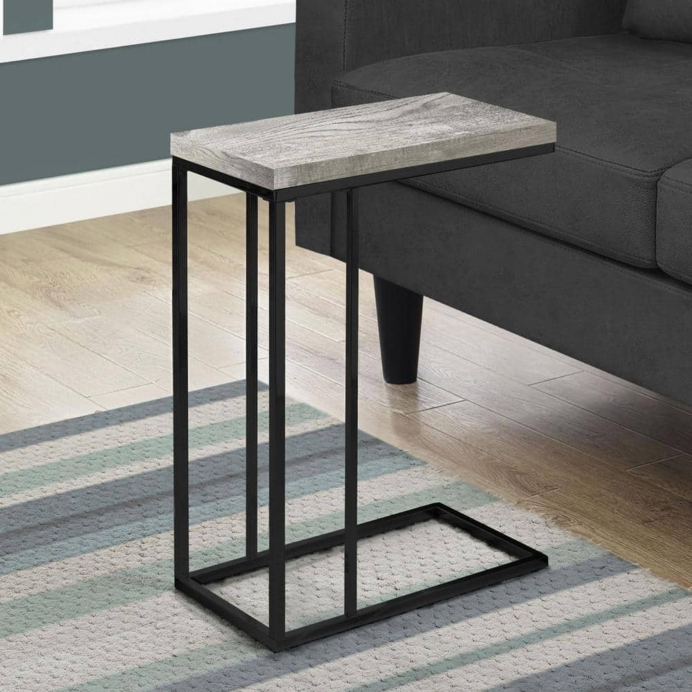 Gray Reclaimed Wood and Black Metal C-Shaped End Table