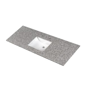 Argento Grigio 61 in. W x 22 in. D Granite Vanity Top in Gray with White Rectangle Single Sink