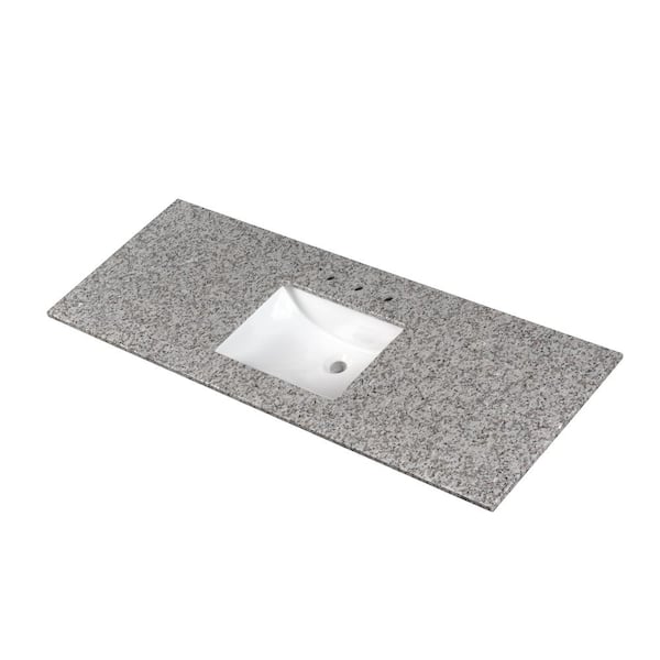 A&A Surfaces Argento Grigio 61 in. W x 22 in. D Granite Vanity Top with White Rectangle Single Sink