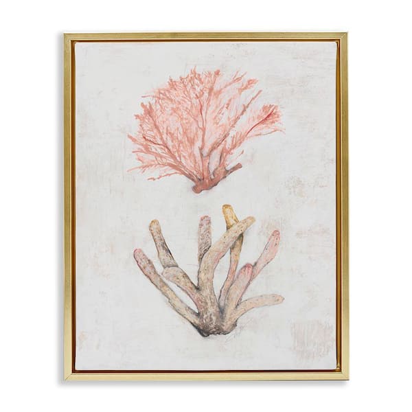 Stupell Industries Peach Coral Pieces by Filippo Ioco Gold Floater Frame Coastal Graphic Art Print 21 in. x 17 in.