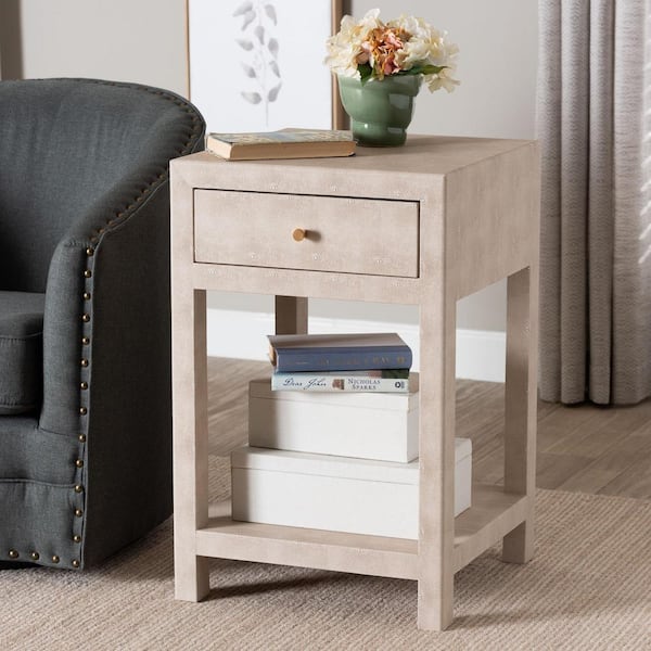 Dansby 18.1 in. Beige Rectangle Faux Shagreen End Table