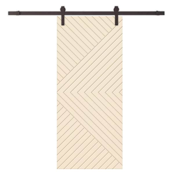 CALHOME Chevron Arrow 24 in. x 84 in. Fully Assembled Beige Painted MDF Modern Sliding Barn Door with Hardware Kit