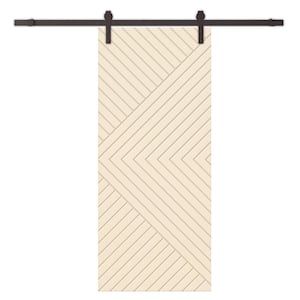 Chevron Arrow 28 in. x 84 in. Fully Assembled Beige Stained MDF Modern Sliding Barn Door with Hardware Kit