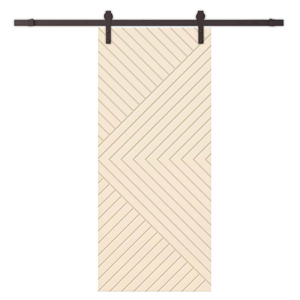 Chevron Arrow 40 in. x 80 in. Fully Assembled Beige Painted MDF Modern Sliding Barn Door with Hardware Kit price history on PriceWatchPro