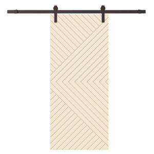 Chevron Arrow 38 in. x 80 in. Fully Assembled Beige Stained MDF Modern Sliding Barn Door with Hardware Kit