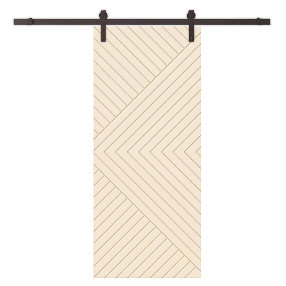 Chevron Arrow 44 in. x 80 in. Fully Assembled Beige Painted MDF Modern Sliding Barn Door with Hardware Kit price history on PriceWatchPro