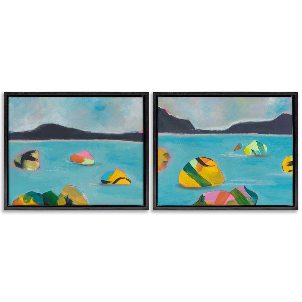 Beach Buoys in Sea by Jan Weiss 2-Pieces Black Floater Frame Coastal Graphic Art Print 17 in. x 21 in. price history on PriceWatchPro