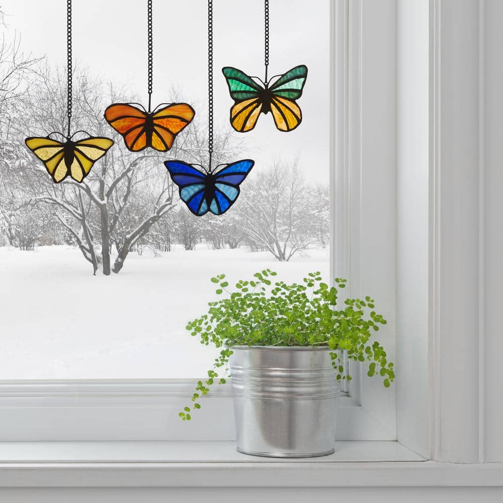 Colorful Stained Glass Butterfly Window Panel Set