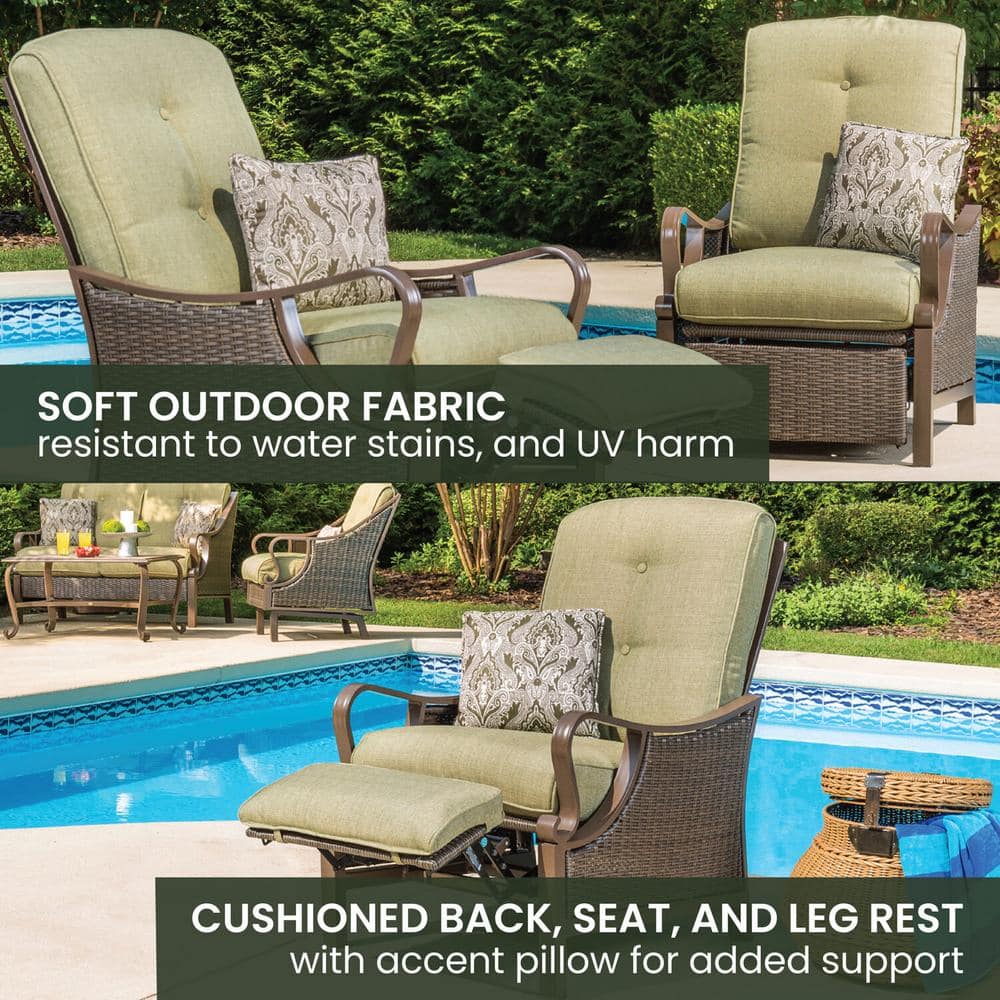 Ventura Green Cushioned Steel and Wicker Reclining Lounge Chair