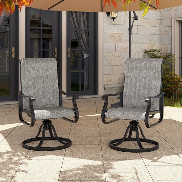 Derrald 2-Piece Patio Swivel Dining Chairs, High Back Outdoor Chairs with Padded Textilene, Metal Frame, Gray White