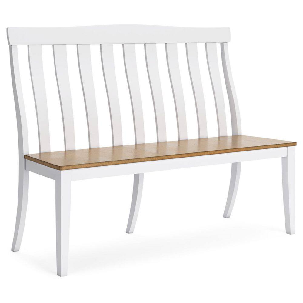 White and Natural Wood Slat-Back Dining Bench