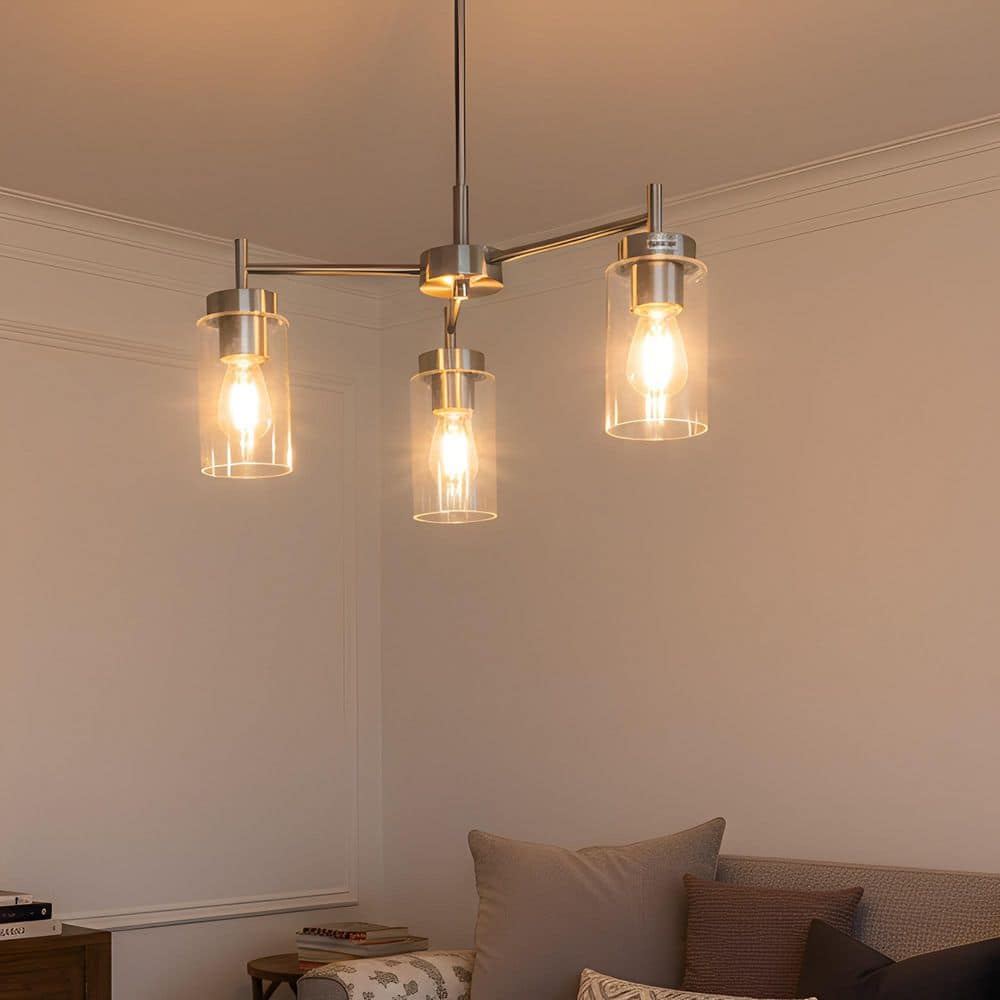 3-Light Brushed Nickel Chandelier with Clear Glass Shades - Modern Pendant Lighting Fixture for Dining Room or Kitchen price history on PriceWatchPro