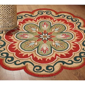 Daliah Hand-Tufted 4 ft. x 4 ft. Rust/Gold Bohemian Floral Wool Round Indoor Area Rug