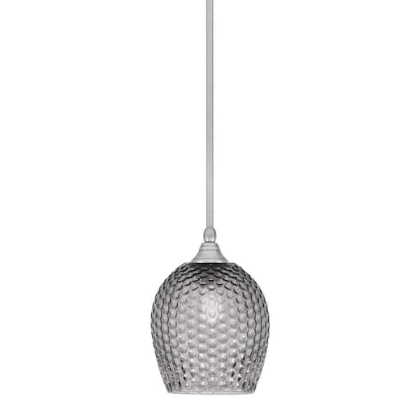 Unbranded Sparta 100-Watt 1-Light Brushed Nickel Shaded Pendant Light Mini Pendant with Smoke Textured Glass and No Bulb Included