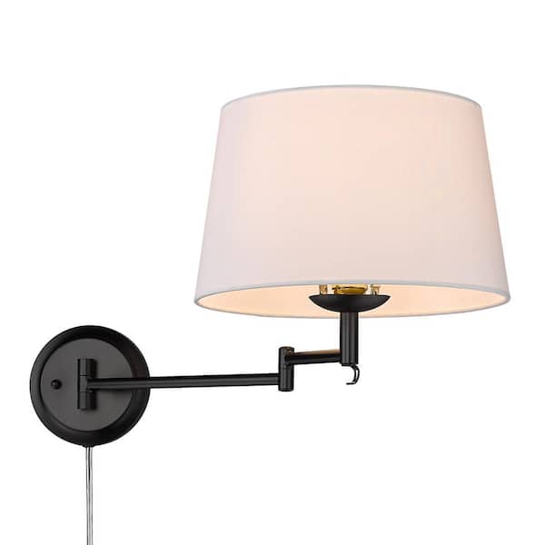 Golden Lighting - Eleanor 1-Light Matte Black Modern White Shade Articulating Wall Sconce