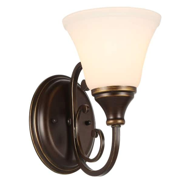 Hampton Bay Somerset 1-Light Bronze Sconce with Bell Shaped Frosted Glass Shade