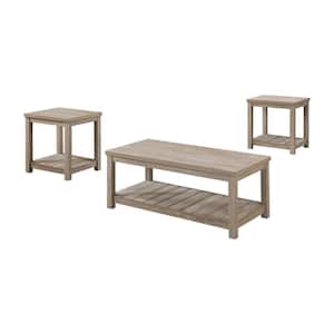 Bairn 46.75 in. Greige Rectangle Wood 3-piece Occasional Coffee Table set with Shelves