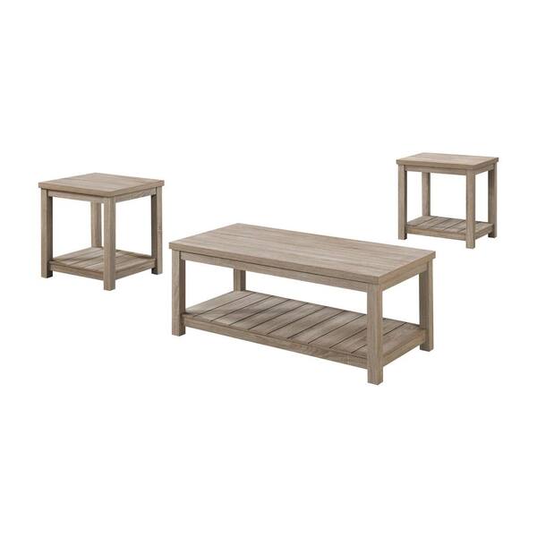 Coaster Bairn 46.75 in. Greige Rectangle Wood 3-piece Occasional Coffee Table set with Shelves