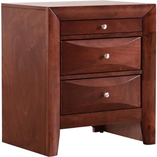 Red Finish, 3 Drawers Nightstand