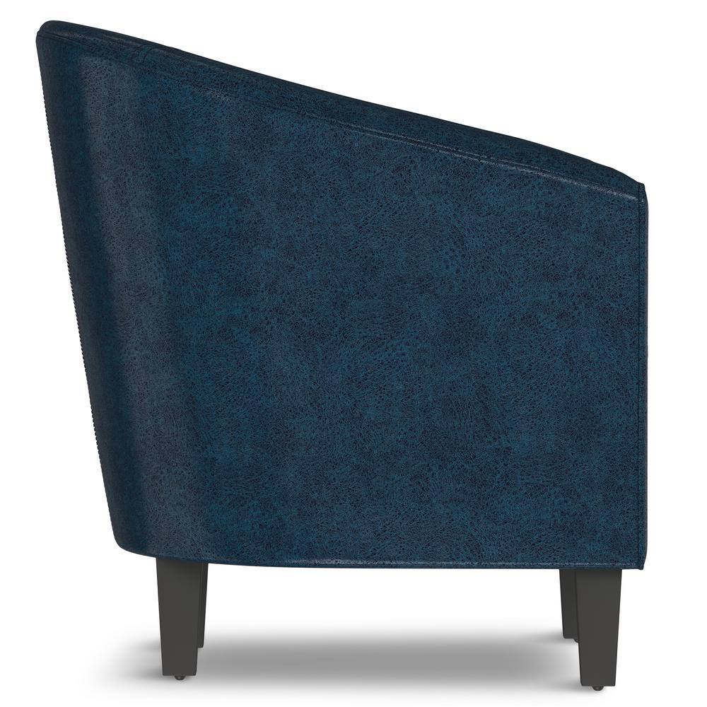 Distressed Dark Blue Faux Leather Barrel Accent Chair