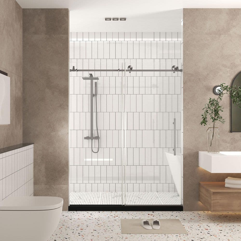 44-48 in. W x 76. in. H Single Sliding Frameless Shower Door in Brushed Nickel with Clear Tempered Glass price history on PriceWatchPro