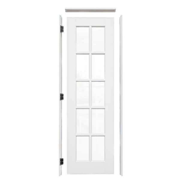 24 in. x 80 in. 10-Lite Clear Glass Right White Solid Core Wood Single Interior Door Kit with Quick Assemble Jamb