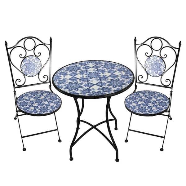 Zaer Ltd. International Round Mosaic 3-Piece Iron Bistro Set Denver