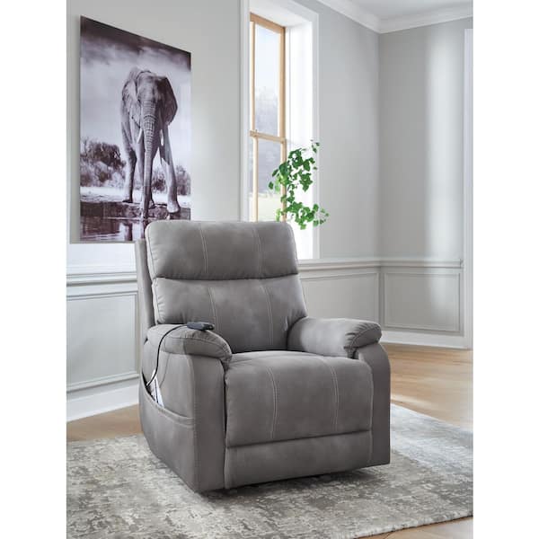 Next-Gen Durapella Gray Faux Leather Standard Power Recliner with Lift-and-tilt Motion and Storage