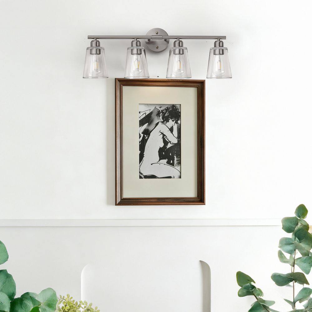27.5-in. 4-Light Sand Nickel-Colored Vanity Light with Tapered Clear Glass Shade price history on PriceWatchPro