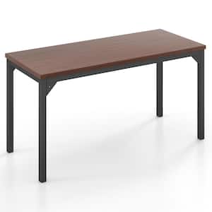 Set of 6 55 in. Mahogany & Black Conference Table Office Computer Study Desk Metal Base Meeting Room