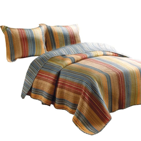 Benjara 3-Piece Multi-Colored Solid Queen Size Microfiber Quilt Set