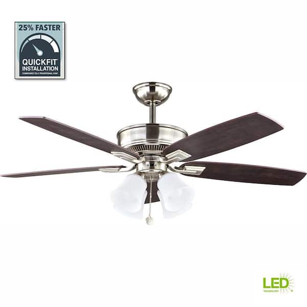 Hampton Bay Devron 52 in. LED Indoor Brushed Nickel Ceiling Fan with Light Kit