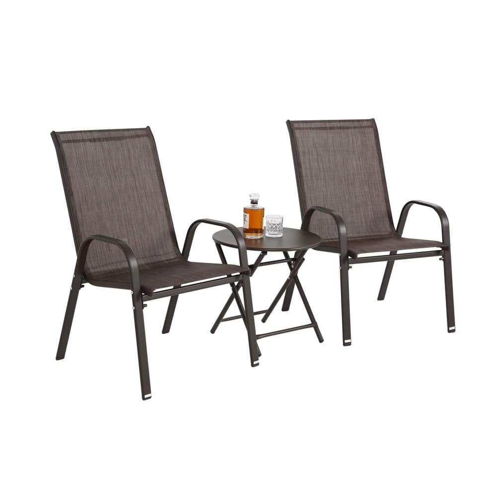 3-Piece Brown Metal Patio Conversation Set with Breathable Textilene Fabric