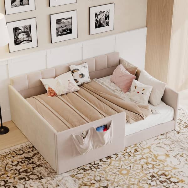 Harper & Bright Designs Pink Full Size Velvet Upholstered Daybed