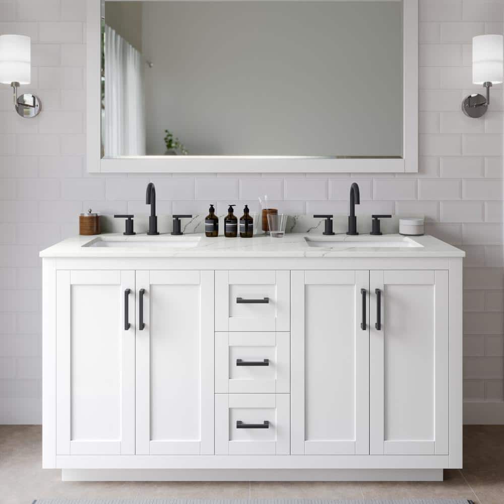 Miranda 60 in. W x 22 in. D x 33.75 in. H Double Bath Vanity in White with Giotto Quartz Top price history on PriceWatchPro
