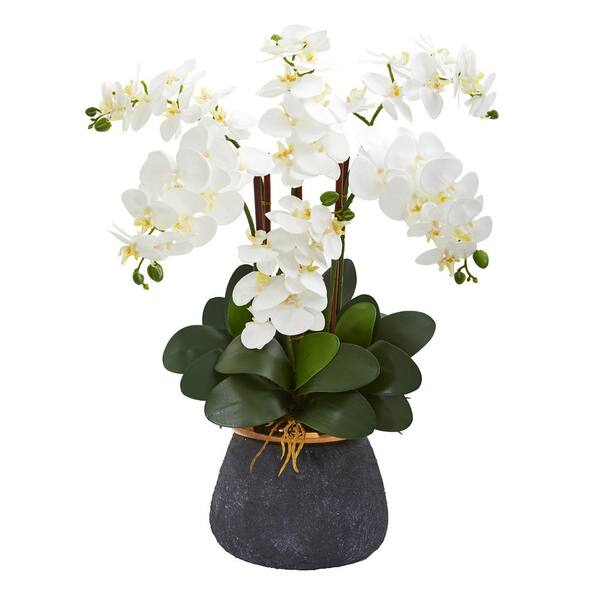 Nearly Natural Phalaenopsis Orchid Artificial Arrangement in Stoneware Vase