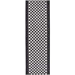 Checkered Roll Runner Cut to Size Black & White 31.5" Width x Your Choice Length Custom Size Slip Resistant Stair Runner