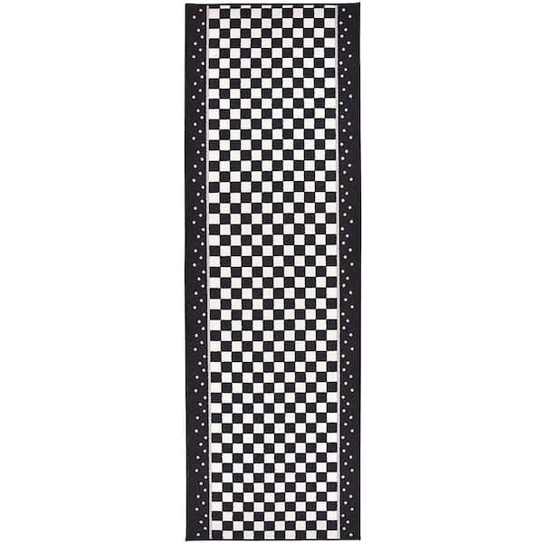 Antibacterial Custom Cut To Size Gray Chain Border Non Skid Runner